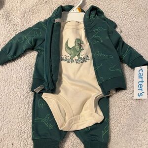 Carter's Green Dinosaur Baby 3 pc Set newborn
